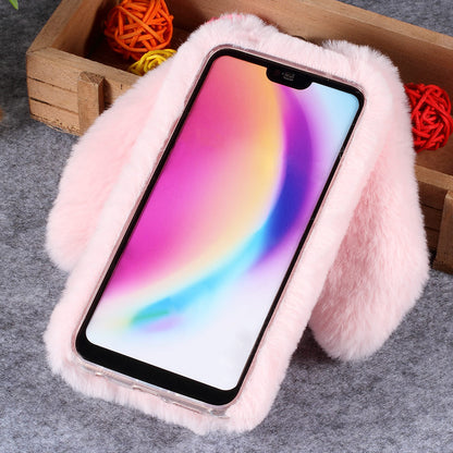 For Huawei P20 Lite / Nova 3e (China) Rabbit Shape Fluffy Fur Coated Rhinestone TPU Protective Mobile Shell