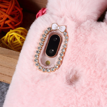 For Huawei P20 Lite / Nova 3e (China) Rabbit Shape Fluffy Fur Coated Rhinestone TPU Protective Mobile Shell