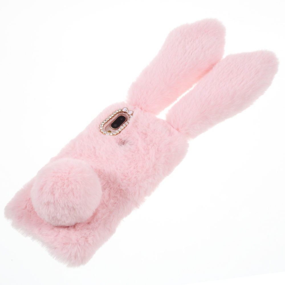 For Huawei P20 Lite / Nova 3e (China) Rabbit Shape Fluffy Fur Coated Rhinestone TPU Protective Mobile Shell