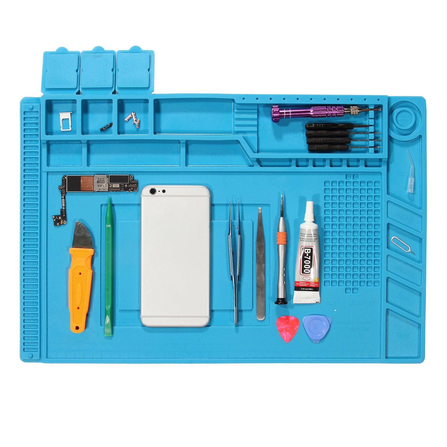IPARTS EXPERT Heat Insulation Magnetic Screw Keeper Silicone Mat Cell Phone Maintenance Platform Pad