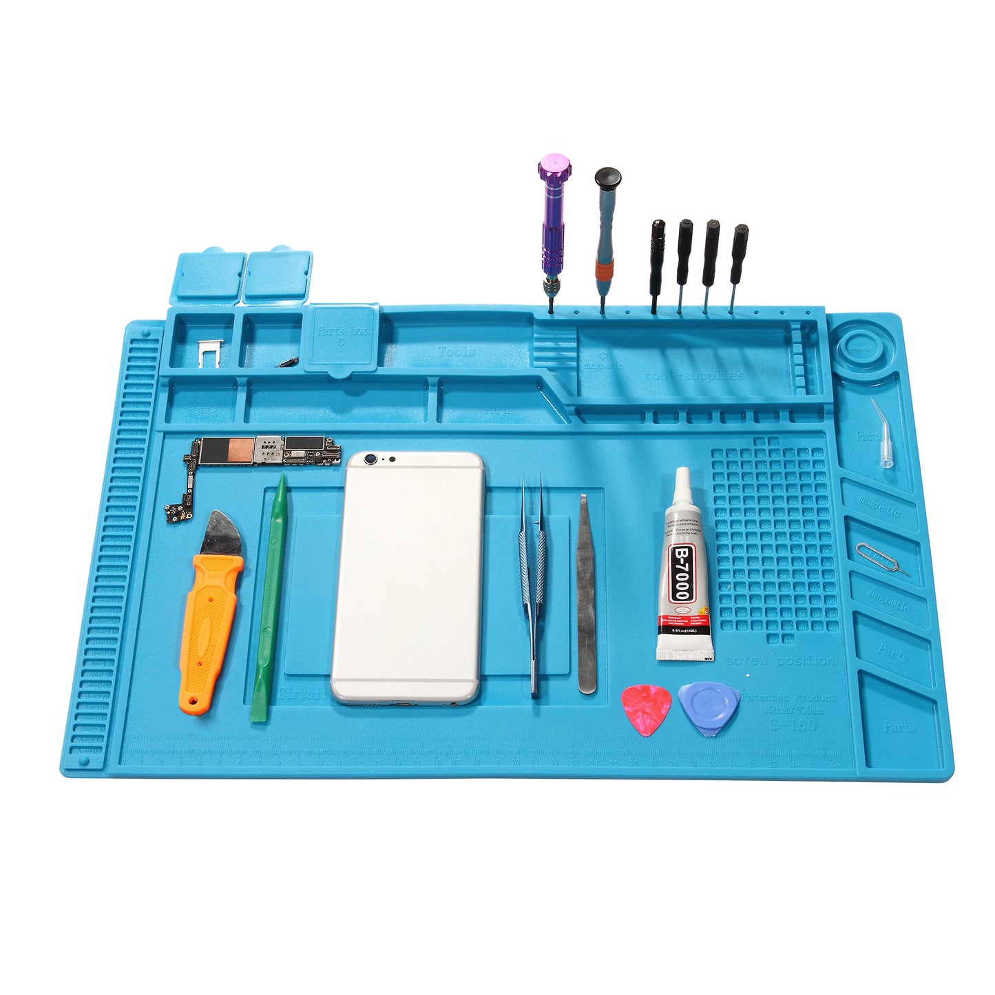IPARTS EXPERT Heat Insulation Magnetic Screw Keeper Silicone Mat Cell Phone Maintenance Platform Pad