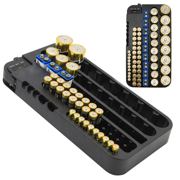72 Various Sizes Holes Battery Organizer Storage Case with Removable Battery Tester