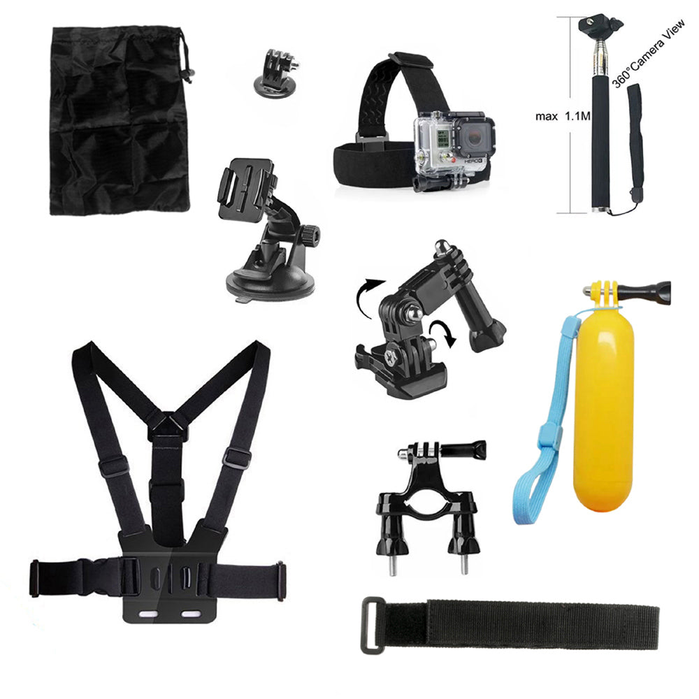 10 in 1 Accessories Kit with Chest Belt, Extendable Self-timer Monopod for GoPro Hero 4/3+/3/2/1 SJ4000/5000/6000/Xiaomi Yi