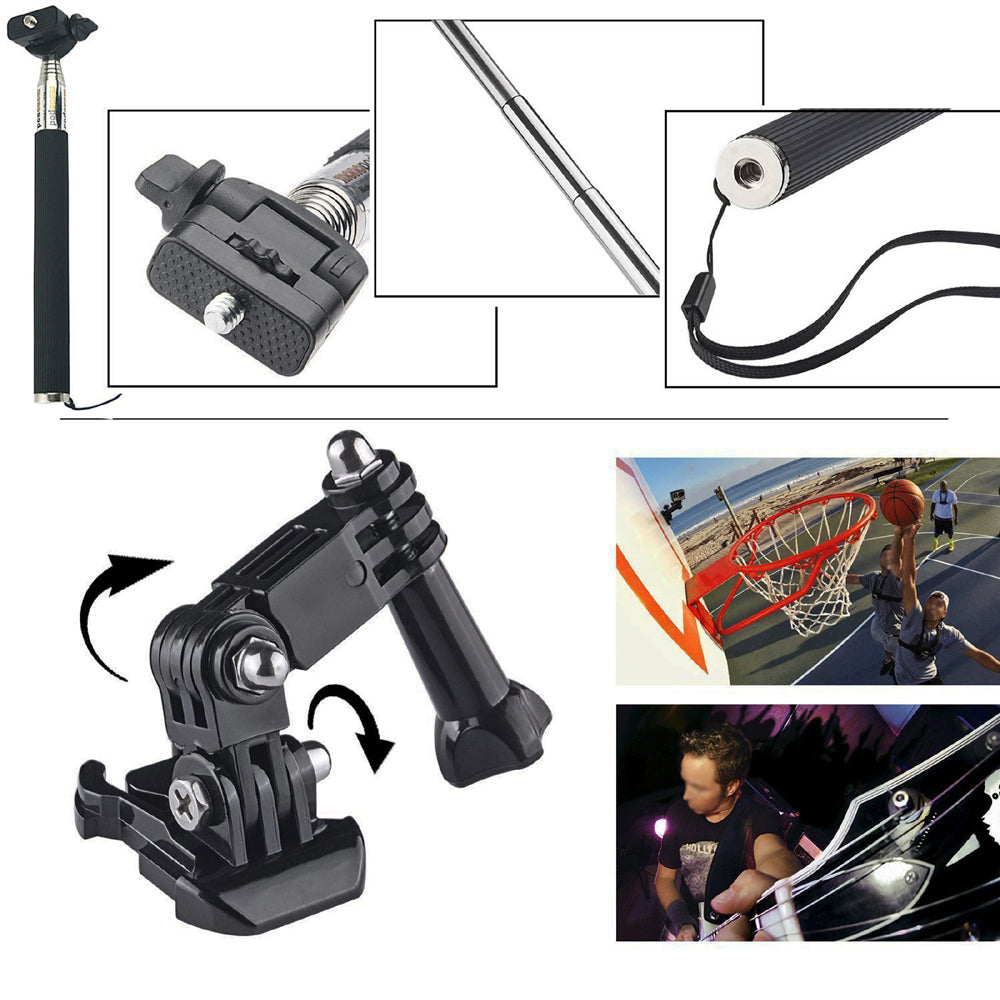10 in 1 Accessories Kit with Chest Belt, Extendable Self-timer Monopod for GoPro Hero 4/3+/3/2/1 SJ4000/5000/6000/Xiaomi Yi