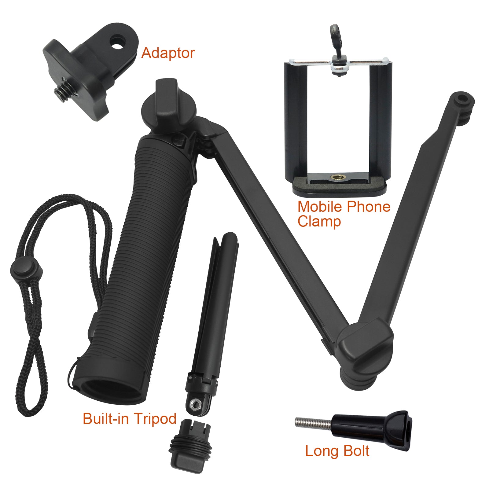 3-Way Waterproof Selfie Monopod Grip Tripod Mount for GoPro / SJCAM / Xiaoyi etc