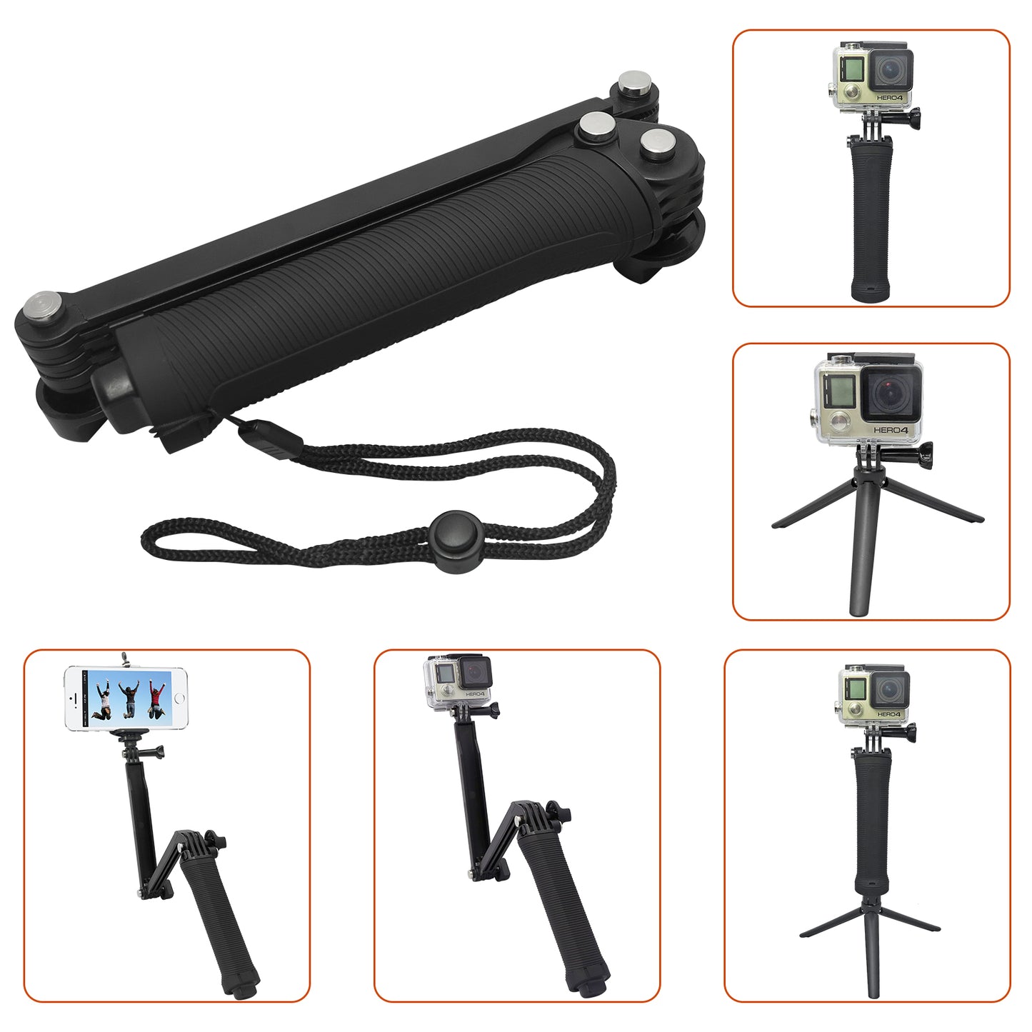 3-Way Waterproof Selfie Monopod Grip Tripod Mount for GoPro / SJCAM / Xiaoyi etc