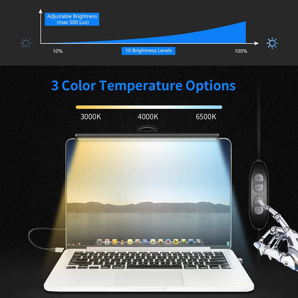 26cm No Glare USB Powered Clip On Laptop Monitor Light Bar Dimmable On Screen Lamp