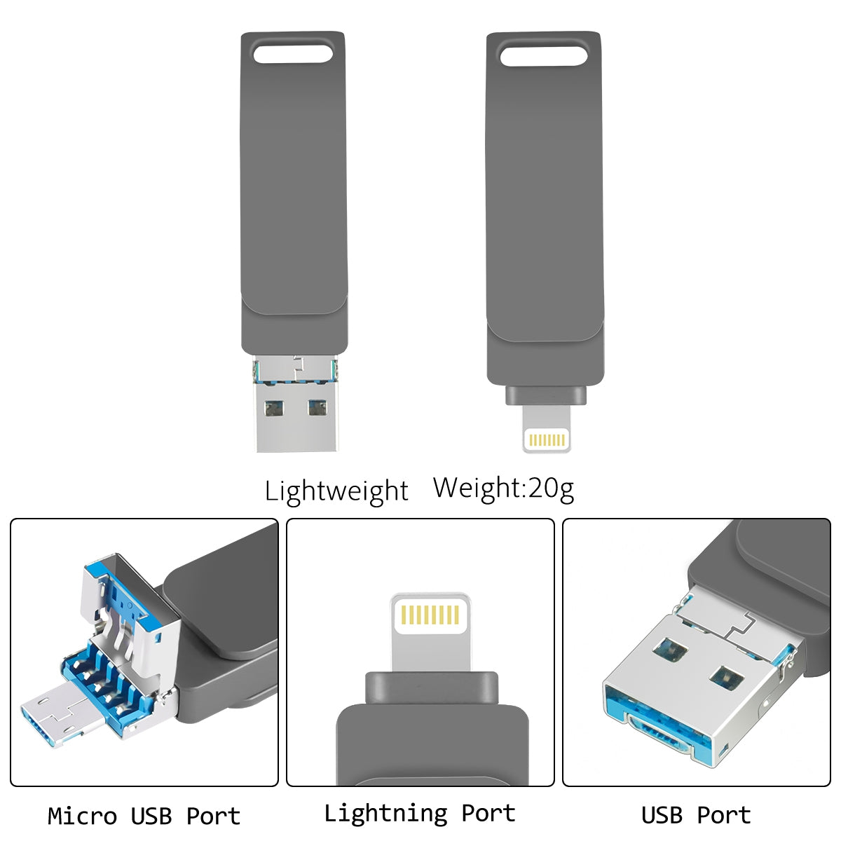 RICHWELL R-PK004 64GB Memory Stick 3 in 1 Lightning/Micro USB/USB 3.0 High Speed Flash Drive OTG U Disk