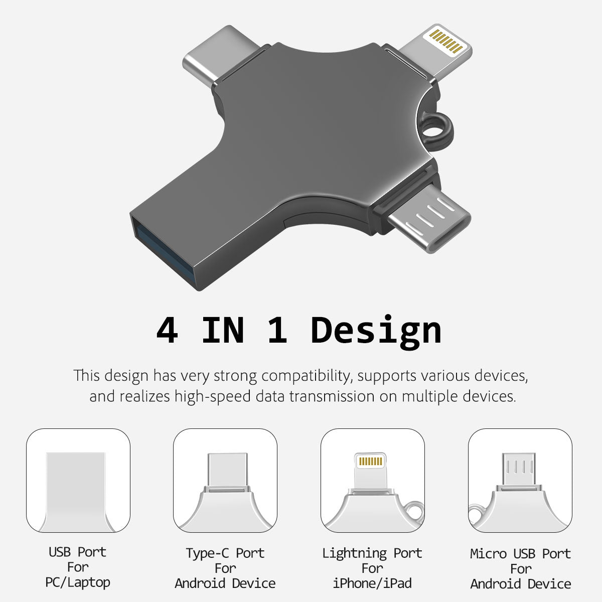 RICHWELL R-SZPM 64G 4-in-1 USB Flash Drive Phone Adapter Thumb Memory Drive for Cell Phones and Computer