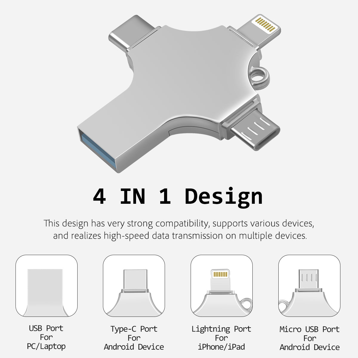 RICHWELL R-SZPM 64G 4-in-1 USB Flash Drive Phone Adapter Thumb Memory Drive for Cell Phones and Computer