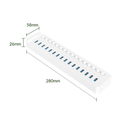 ORICO CT2U3-16AB 16-Port Hub with Individual Switches
