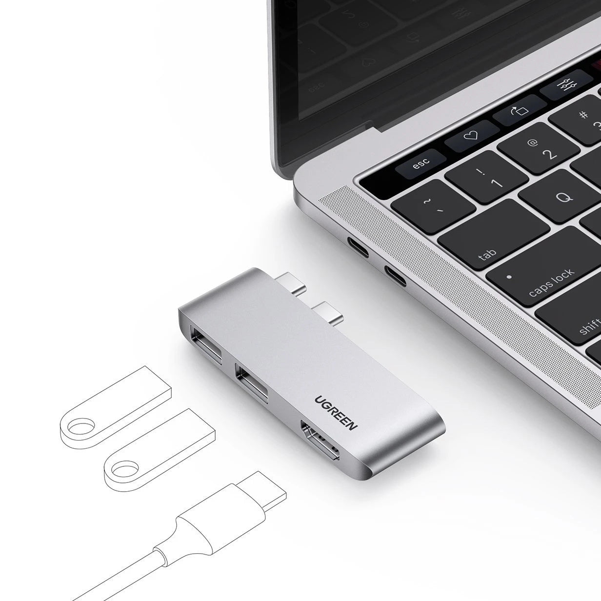 UGREEN 3 in 2 USB-C HUB Type-C to USB 3.1 HDMI PD Type-C Fast Charging Dock Adapter Converter for Macbook