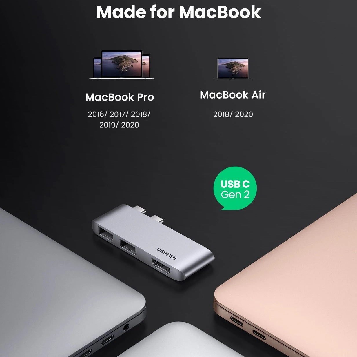 UGREEN 3 in 2 USB-C HUB Type-C to USB 3.1 HDMI PD Type-C Fast Charging Dock Adapter Converter for Macbook