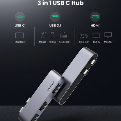 UGREEN 3 in 2 USB-C HUB Type-C to USB 3.1 HDMI PD Type-C Fast Charging Dock Adapter Converter for Macbook