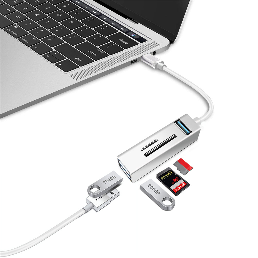 Type-C 5-in-1 Hub Splitter USB3.0 TF Memory Card Reader Adapter Docking Station for Phone Laptop