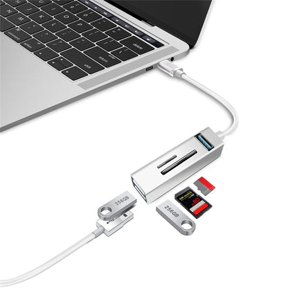 Type-C 5-in-1 Hub Splitter USB3.0 TF Memory Card Reader Adapter Docking Station for Phone Laptop