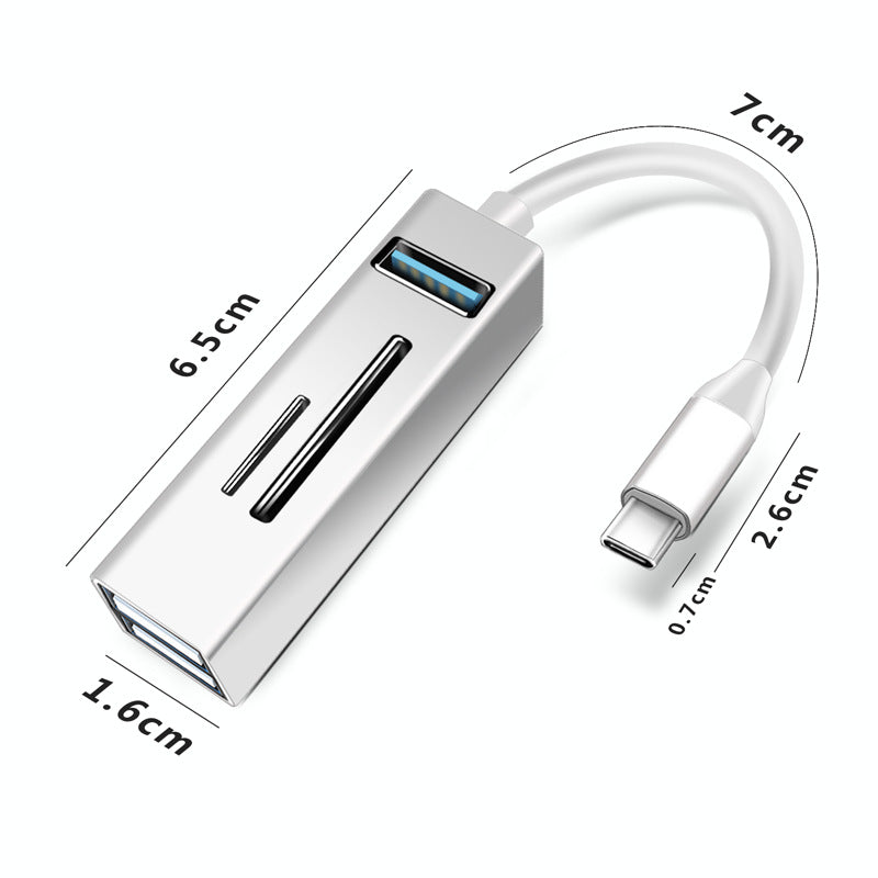 Type-C 5-in-1 Hub Splitter USB3.0 TF Memory Card Reader Adapter Docking Station for Phone Laptop