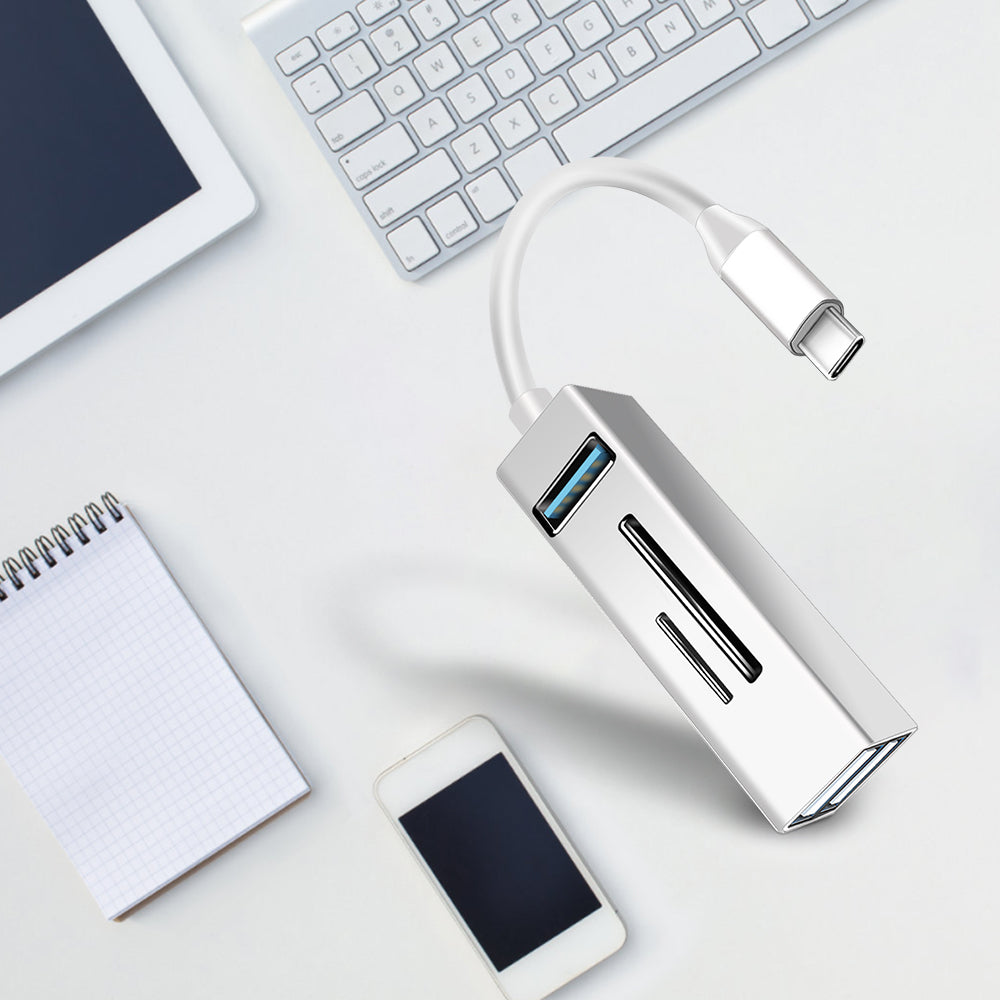 Type-C 5-in-1 Hub Splitter USB3.0 TF Memory Card Reader Adapter Docking Station for Phone Laptop
