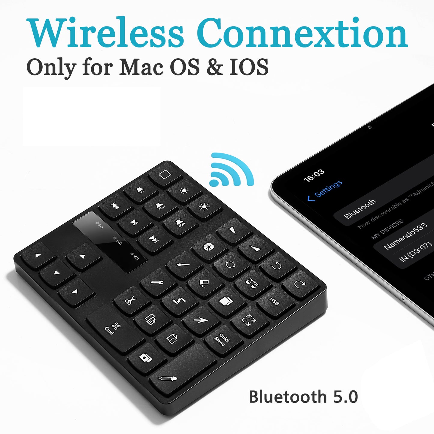 MC-533 Portable Slim Bluetooth Keypad for iPad Procreate APP, 35-Keys Drawing Keyboard One Hand Control Drawing Graphics Tablet Accessories for iOS, macOS