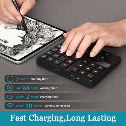 MC-533 Portable Slim Bluetooth Keypad for iPad Procreate APP, 35-Keys Drawing Keyboard One Hand Control Drawing Graphics Tablet Accessories for iOS, macOS