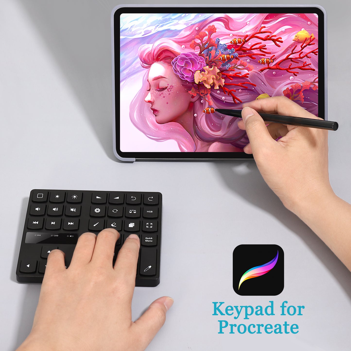 MC-533 Portable Slim Bluetooth Keypad for iPad Procreate APP, 35-Keys Drawing Keyboard One Hand Control Drawing Graphics Tablet Accessories for iOS, macOS