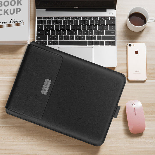 13-inch Stand Leather Laptop Bag Sleeve with Cable Organizer + Power Adapter Pouch + Mouse Bag