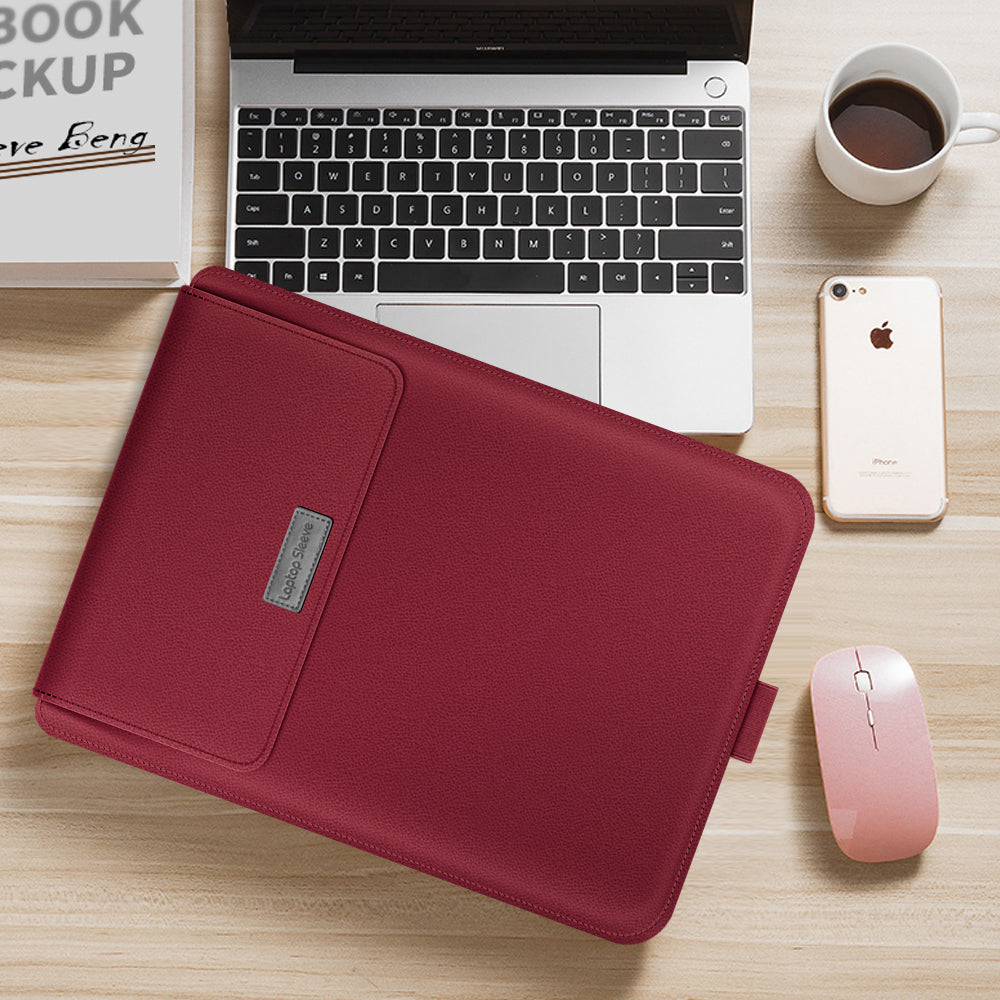 13-inch Stand Leather Laptop Bag Sleeve with Cable Organizer + Power Adapter Pouch + Mouse Bag