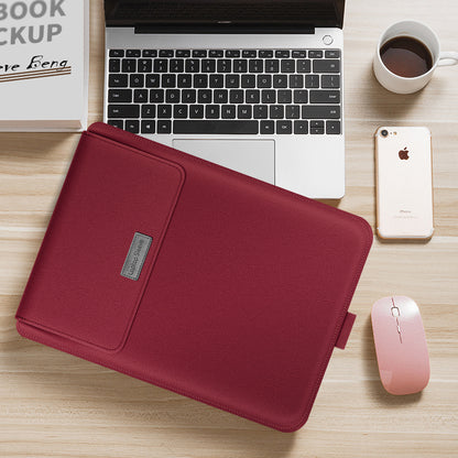 13-inch Stand Leather Laptop Bag Sleeve with Cable Organizer + Power Adapter Pouch + Mouse Bag