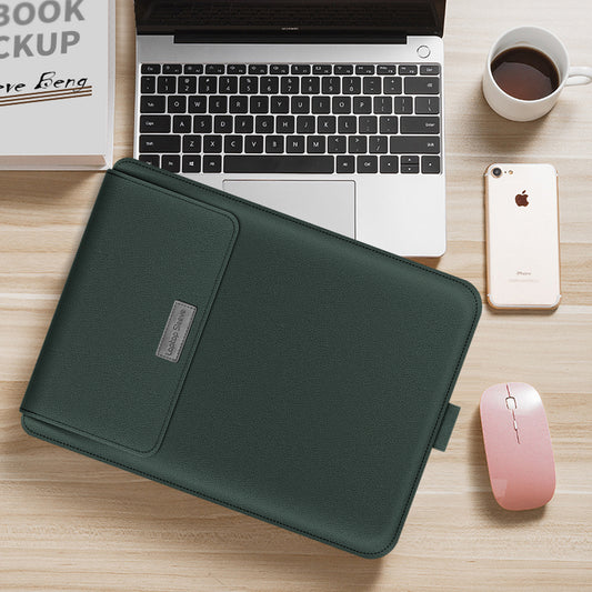 13-inch Stand Leather Laptop Bag Sleeve with Cable Organizer + Power Adapter Pouch + Mouse Bag