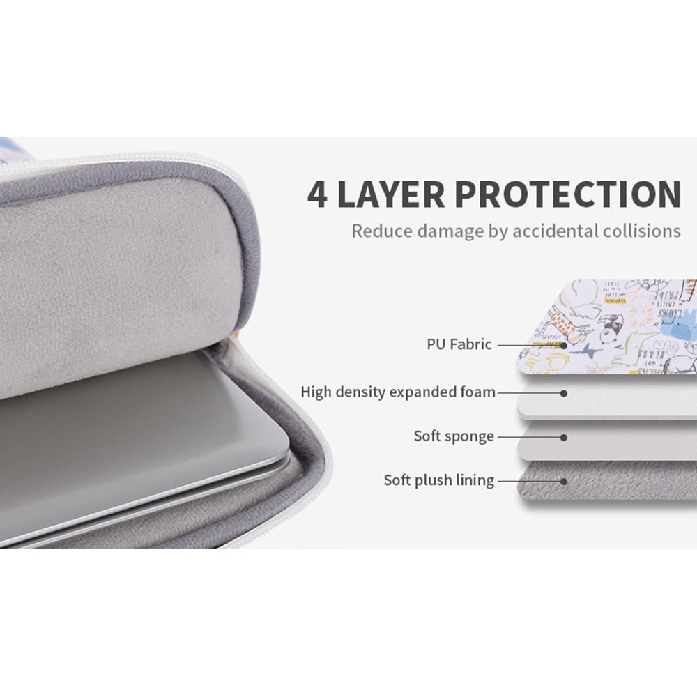 CANVASARTISAN G50-11 14-inch Cartoon Animal Printed Notebook Sleeve PU Leather Laptop Carrying Bag