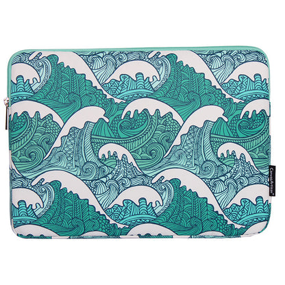 CANVASARTISAN H3-04 14-inch Laptop Sleeve, Green Wave Pattern Lightweight Notebook Computer Bag