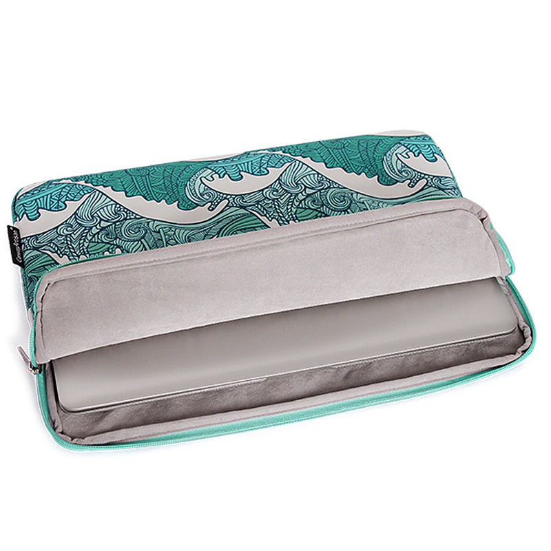 CANVASARTISAN H3-04 14-inch Laptop Sleeve, Green Wave Pattern Lightweight Notebook Computer Bag