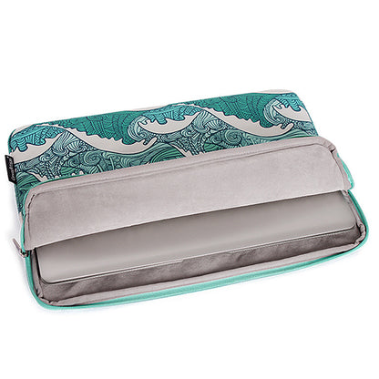 CANVASARTISAN H3-04 14-inch Laptop Sleeve, Green Wave Pattern Lightweight Notebook Computer Bag