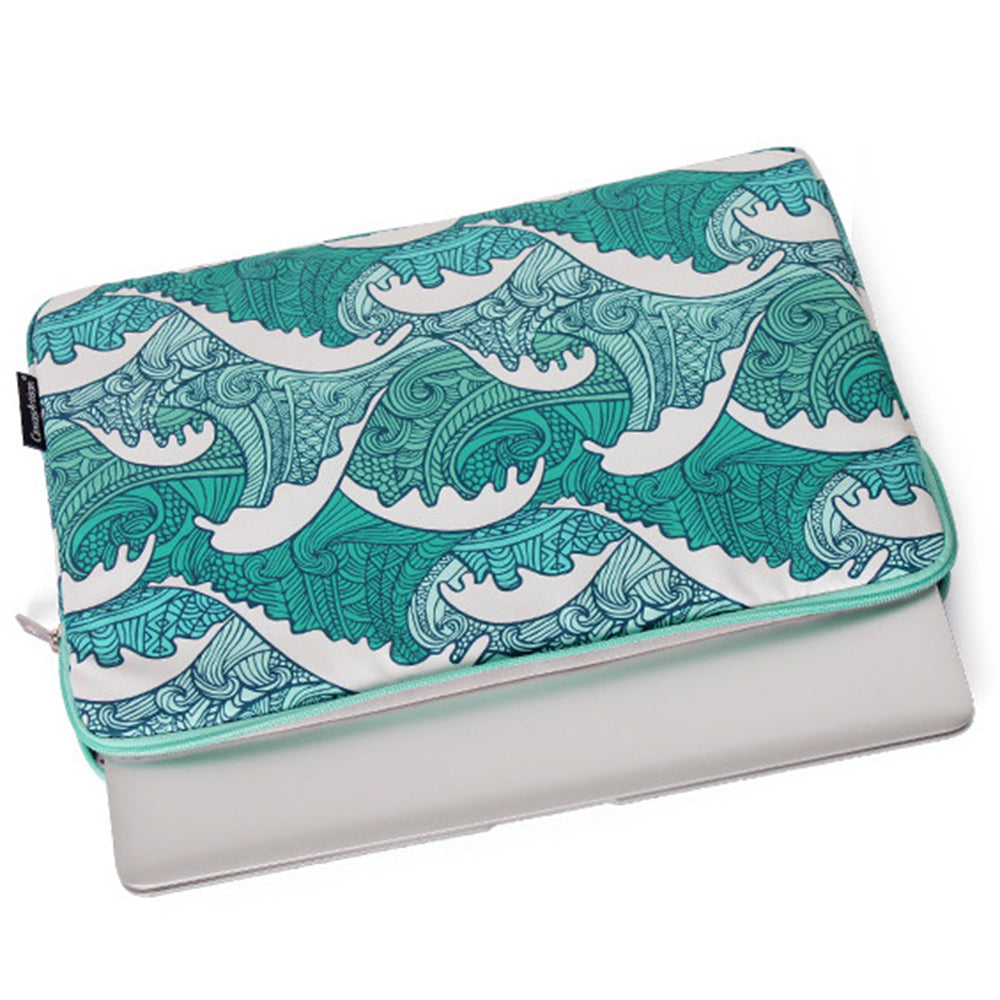 CANVASARTISAN H3-04 14-inch Laptop Sleeve, Green Wave Pattern Lightweight Notebook Computer Bag