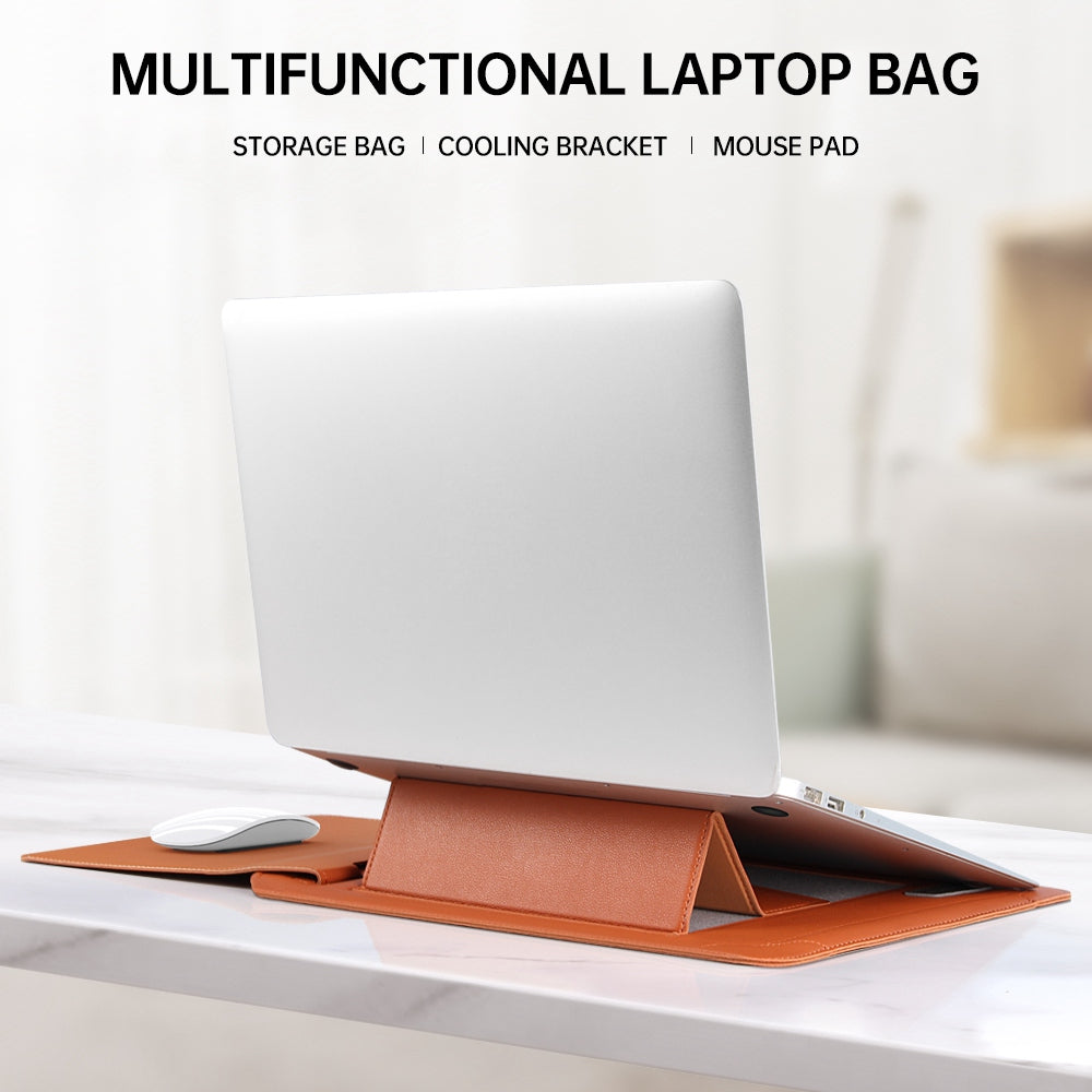 15-inch Laptop Sleeve Case PU Leather Notebook Carrying Case with Adjustable Stand