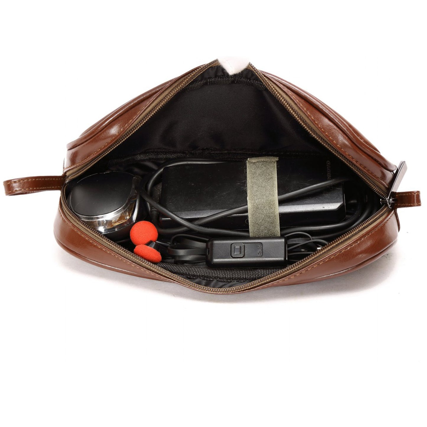 LISEN PU Leather Electronics Accessories Storage Bag Comestic Bag Makeup Organizer