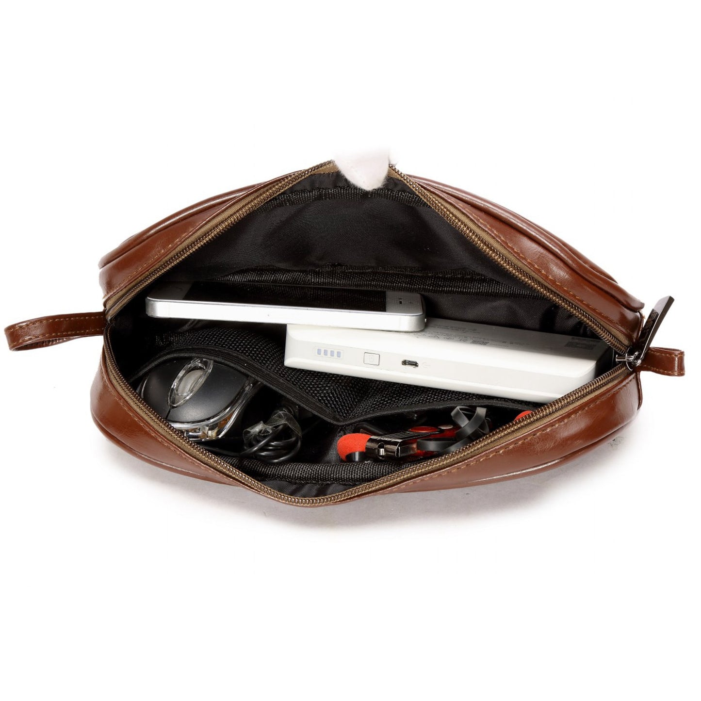 LISEN PU Leather Electronics Accessories Storage Bag Comestic Bag Makeup Organizer