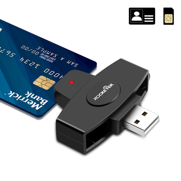 ROCKETEK USCR3 Multifunction Smart Card Reader CAC/SIM/IC Card Connector USB Adapter for Mac Windows PC