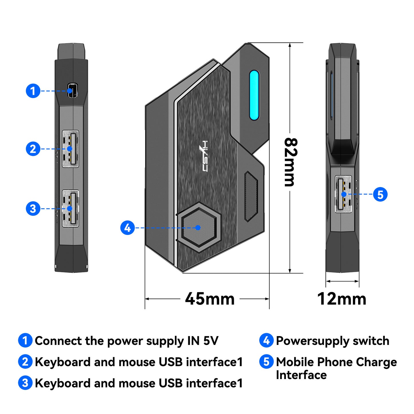 HXSJ Portable Mobile Phone Game Wired Keyboard Mouse Converter Bluetooth Adapter