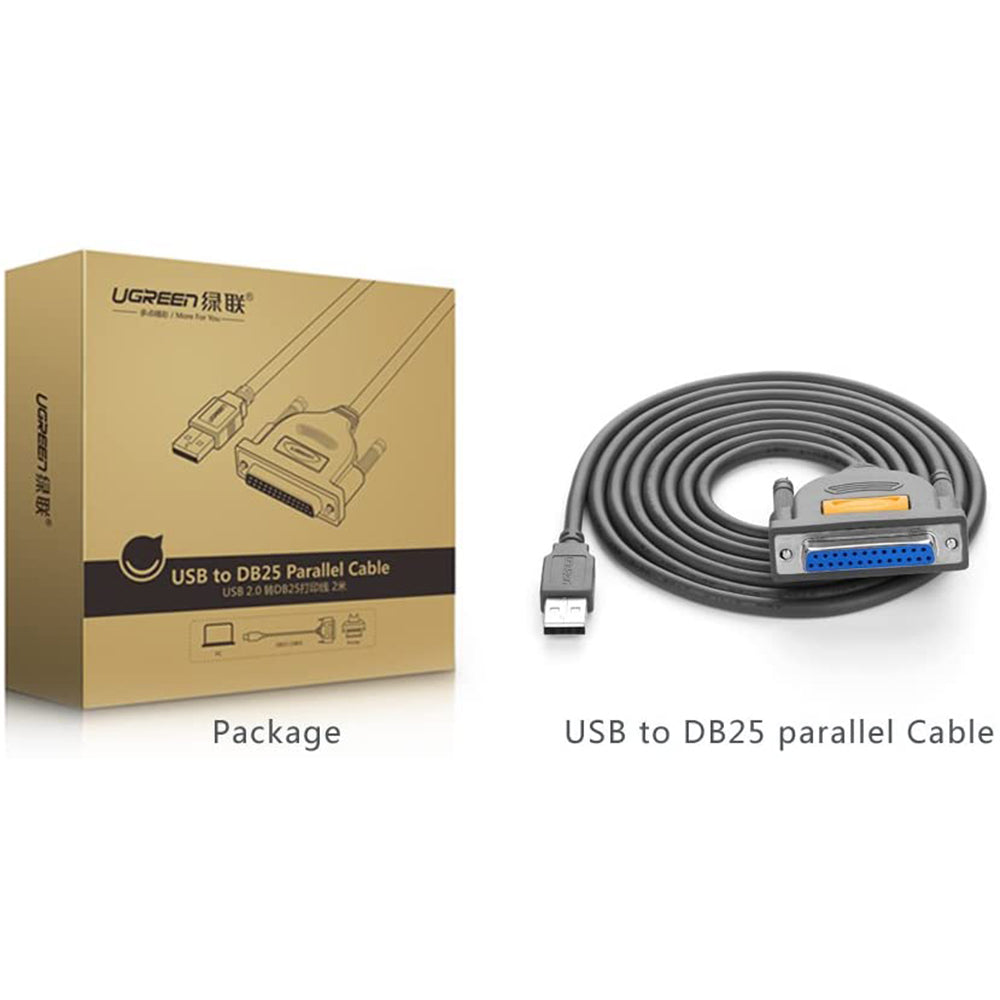 UGREEN 2m USB to DB25 Parallel Printer Cable Adapter for Laptop Desktop PC Support Windows Mac OS Linux