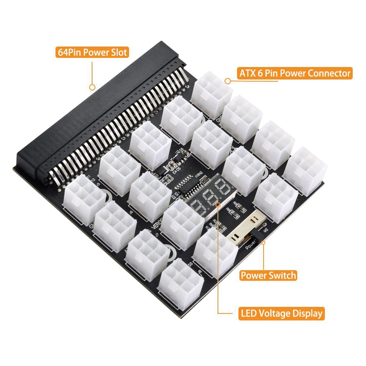 PW-001 12V ATX 17Ports 6Pin Power Supply Breakout Board Adapter Converter for Ethereum ETH BTC Mining Miner