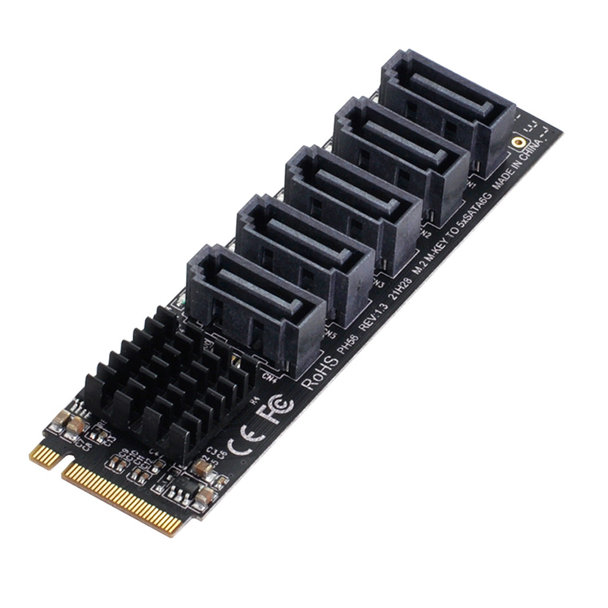 SA-004 22x80mm NGFF NVME M-Key PCI Express to SATA 3.0 5 Ports Adapter Card Converter Hard Drive Extension Card Support 6Gbps Data Transmission JMB585 2280