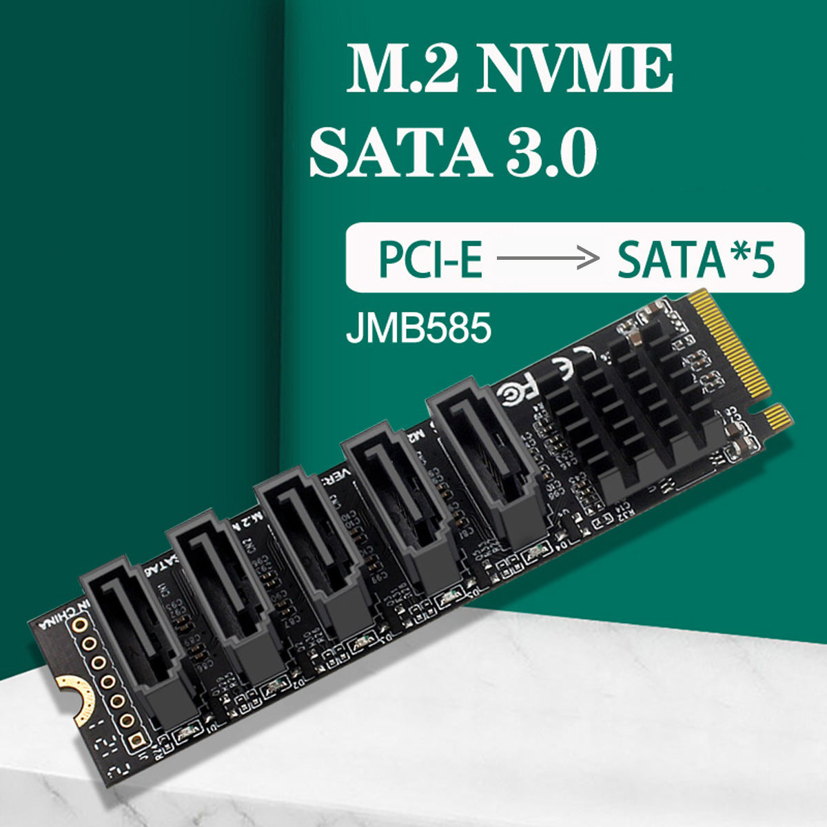SA-004 22x80mm NGFF NVME M-Key PCI Express to SATA 3.0 5 Ports Adapter Card Converter Hard Drive Extension Card Support 6Gbps Data Transmission JMB585 2280