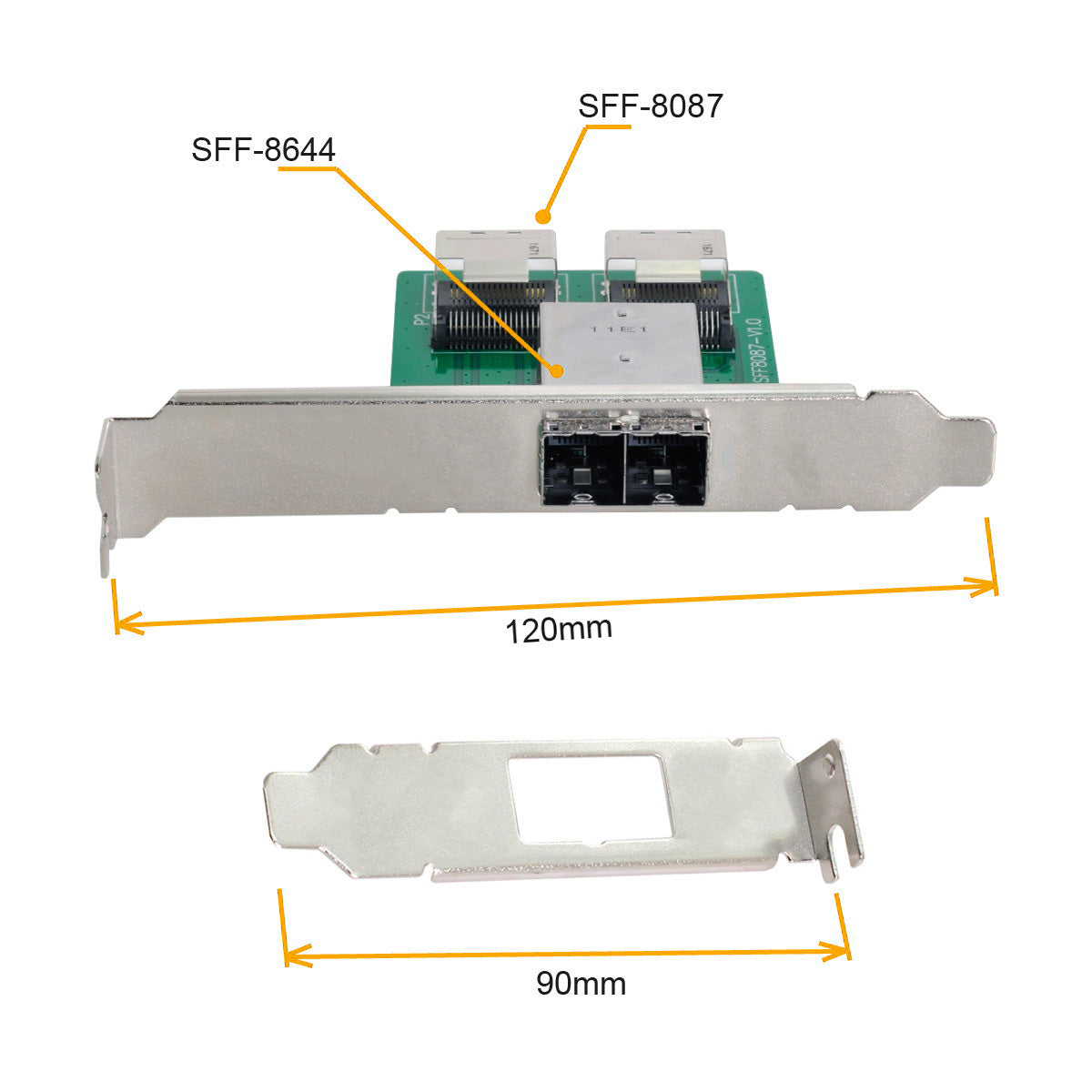 SF-019 2-Ports Mini SAS HD SFF-8644 to Internal Mini SAS SFF-8087 Adapter with Full PCIe Slot Profile Mounting Bracket