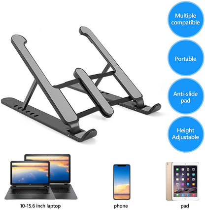 Foldable Portable Desktop Computer Laptop Stand 6-Level Angle Adjustable Height Laptop Mount