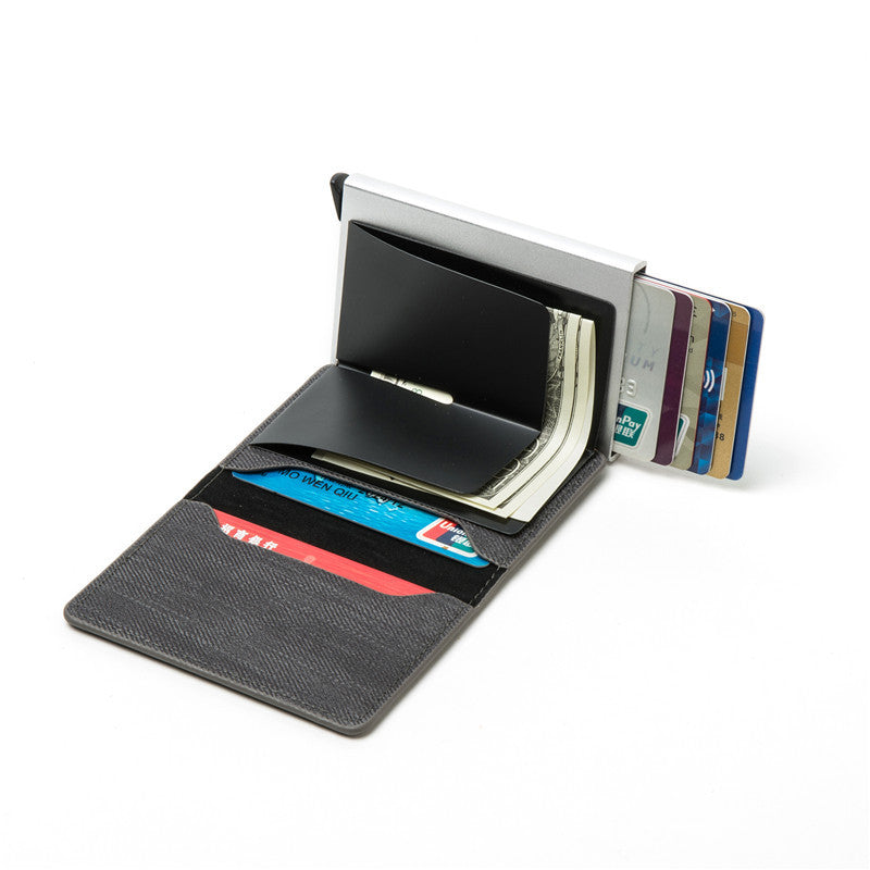 RFID Anti-theft Swiping Business Automatic Magnetic Wallet Denim Metal Wallet Card Box