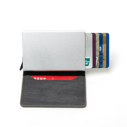 RFID Anti-theft Swiping Business Automatic Magnetic Wallet Denim Metal Wallet Card Box