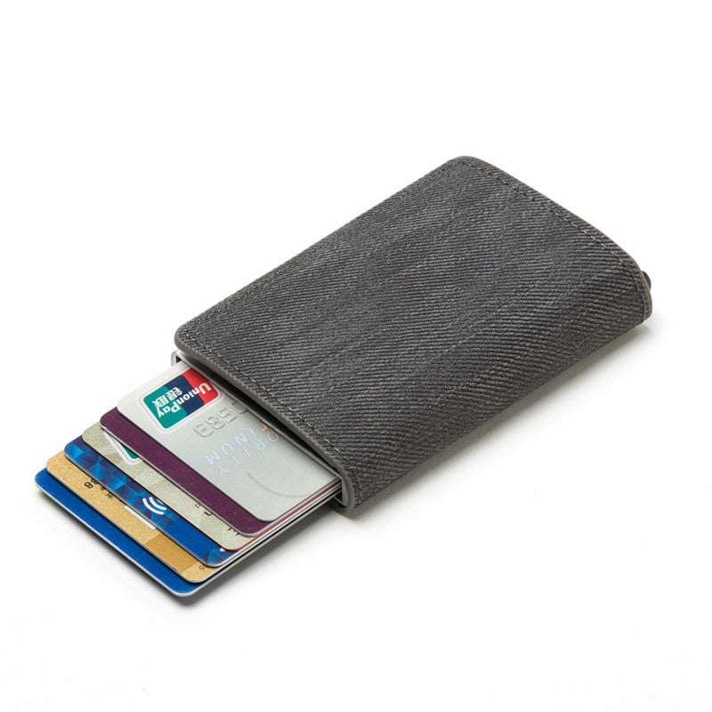 RFID Anti-theft Swiping Business Automatic Magnetic Wallet Denim Metal Wallet Card Box