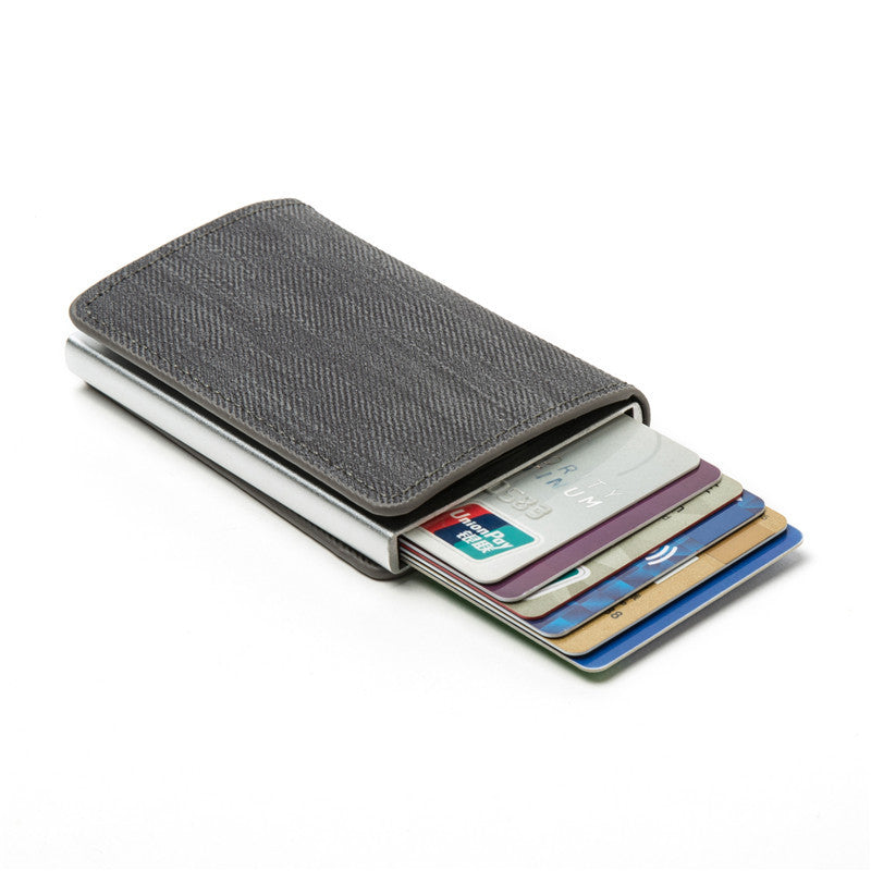 RFID Anti-theft Swiping Business Automatic Magnetic Wallet Denim Metal Wallet Card Box