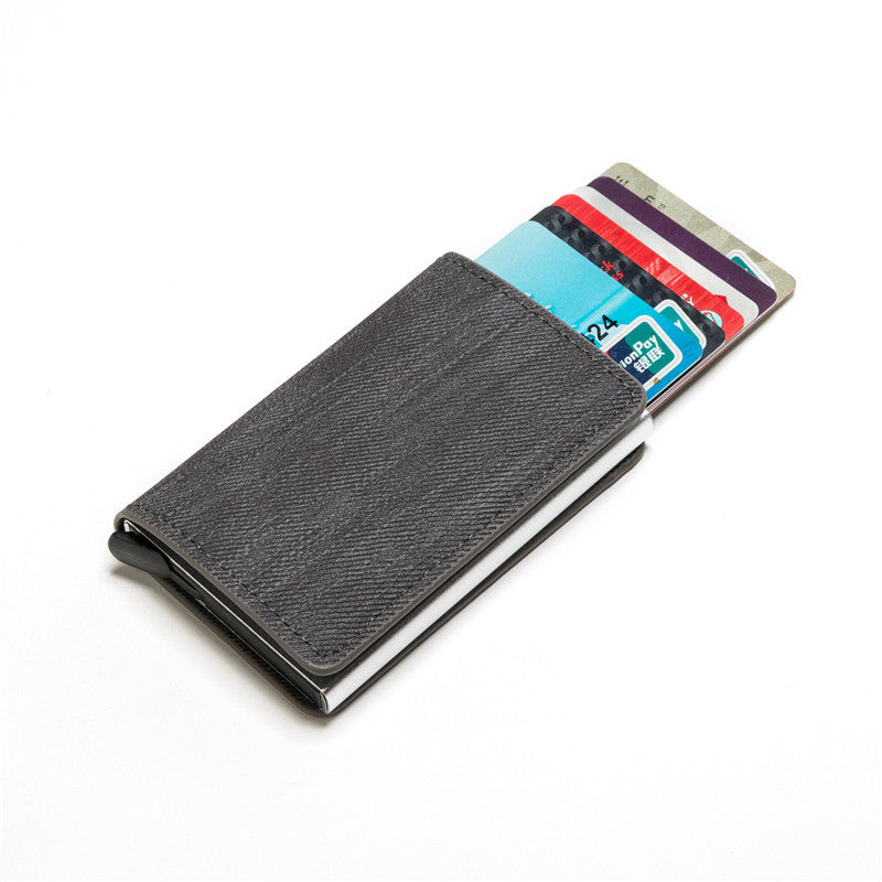 RFID Anti-theft Swiping Business Automatic Magnetic Wallet Denim Metal Wallet Card Box